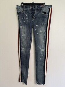 Damati Men's Size 32 Blue‎ Jeans Distressed Red White Blue Stripe Y2K